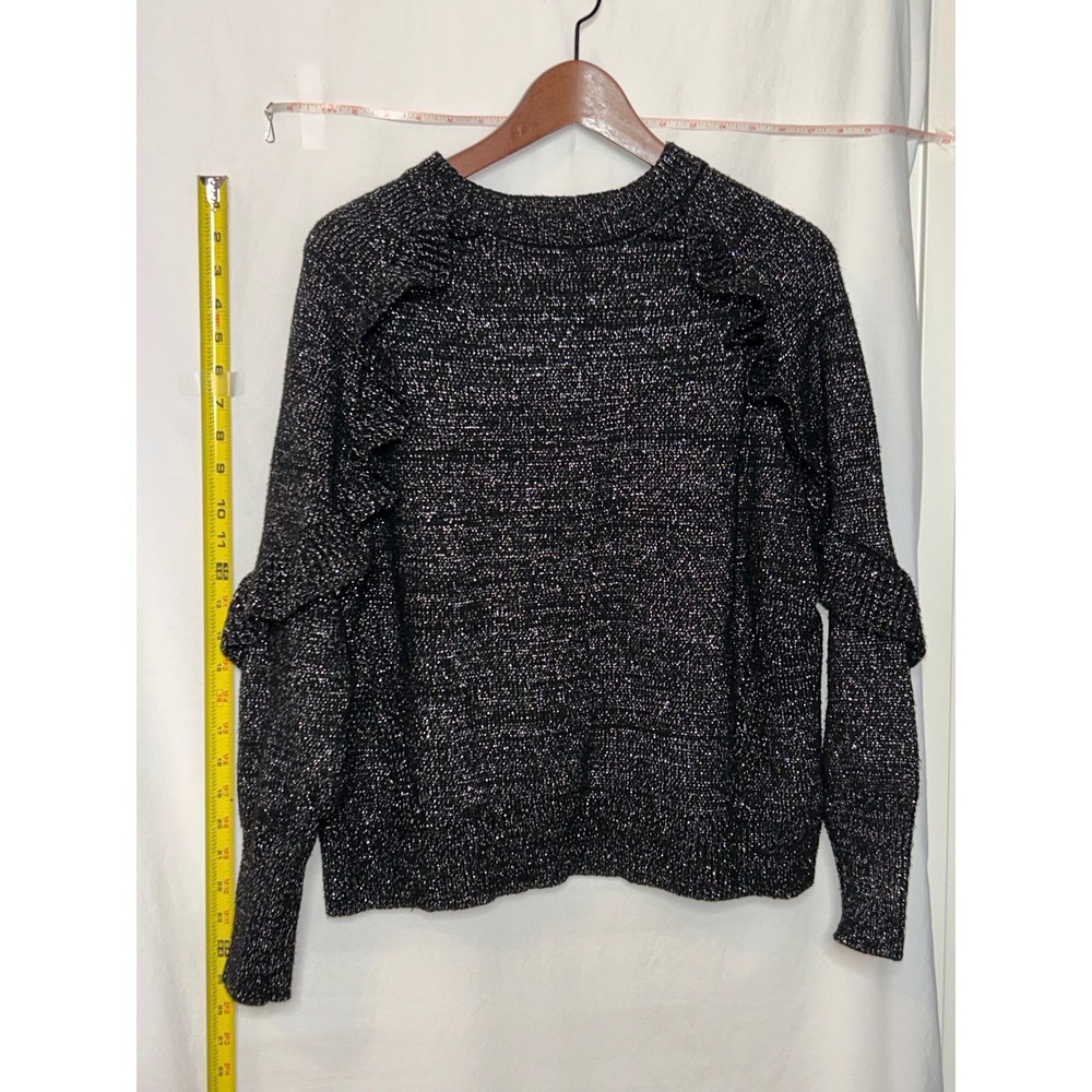 TIME AND TRU Kids Girls L Black Sparkle Knit Sweater Ruffle Sleeve Mock‎ Neck